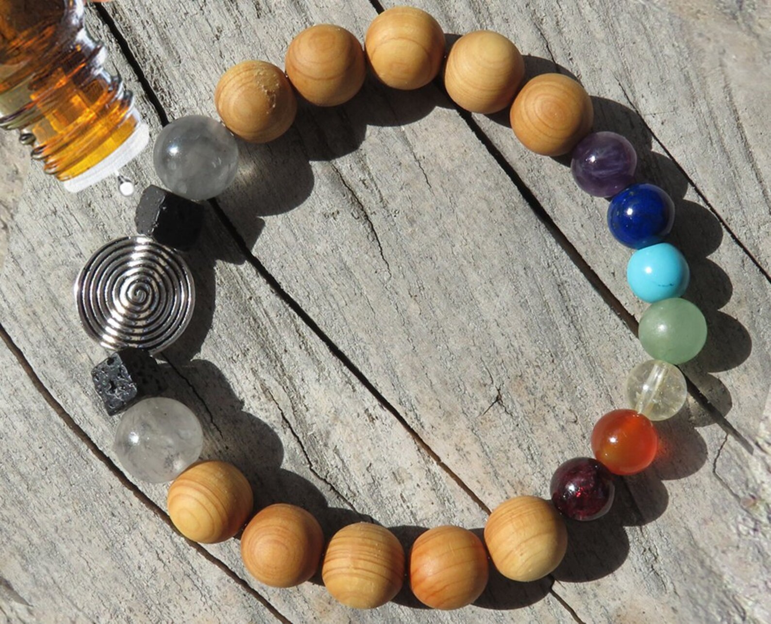 Aromatherapy Diffuser Bracelet 7 Chakra Stones Amethyst Lapis Etsy UK