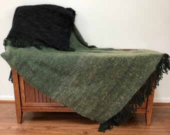 Trinity Farm Mohair/Wool Blanket in Black, Light Sage and Dark Sage