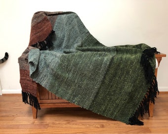 Arts & Crafts Wool Blanket in Black, Terra Cotta and Green