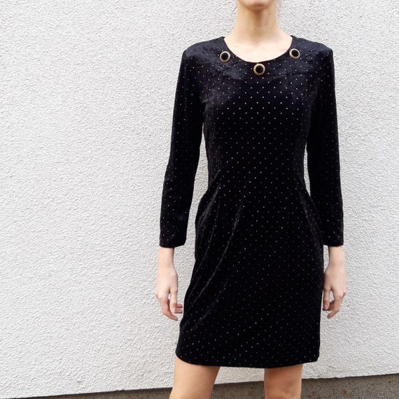 Black velvet mini dress - metalic dots