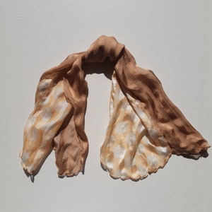 Vintage 100% silk scarf - yellow and beige - striped with polka dot and check pattern