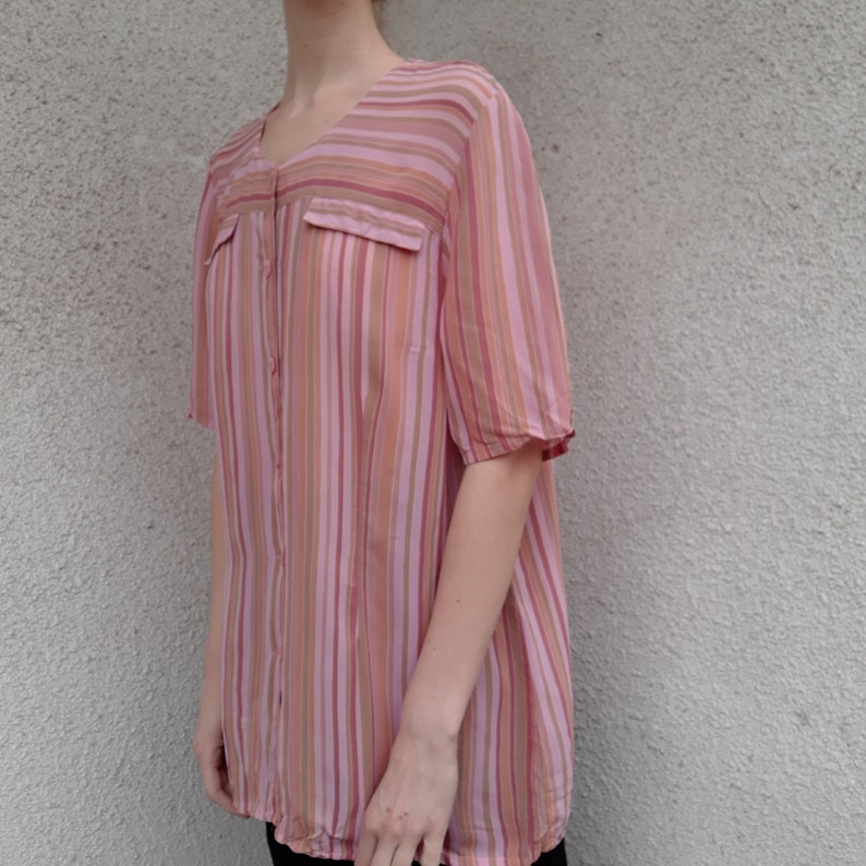 striped pink rose Vintage 100/% viscose button up blouse