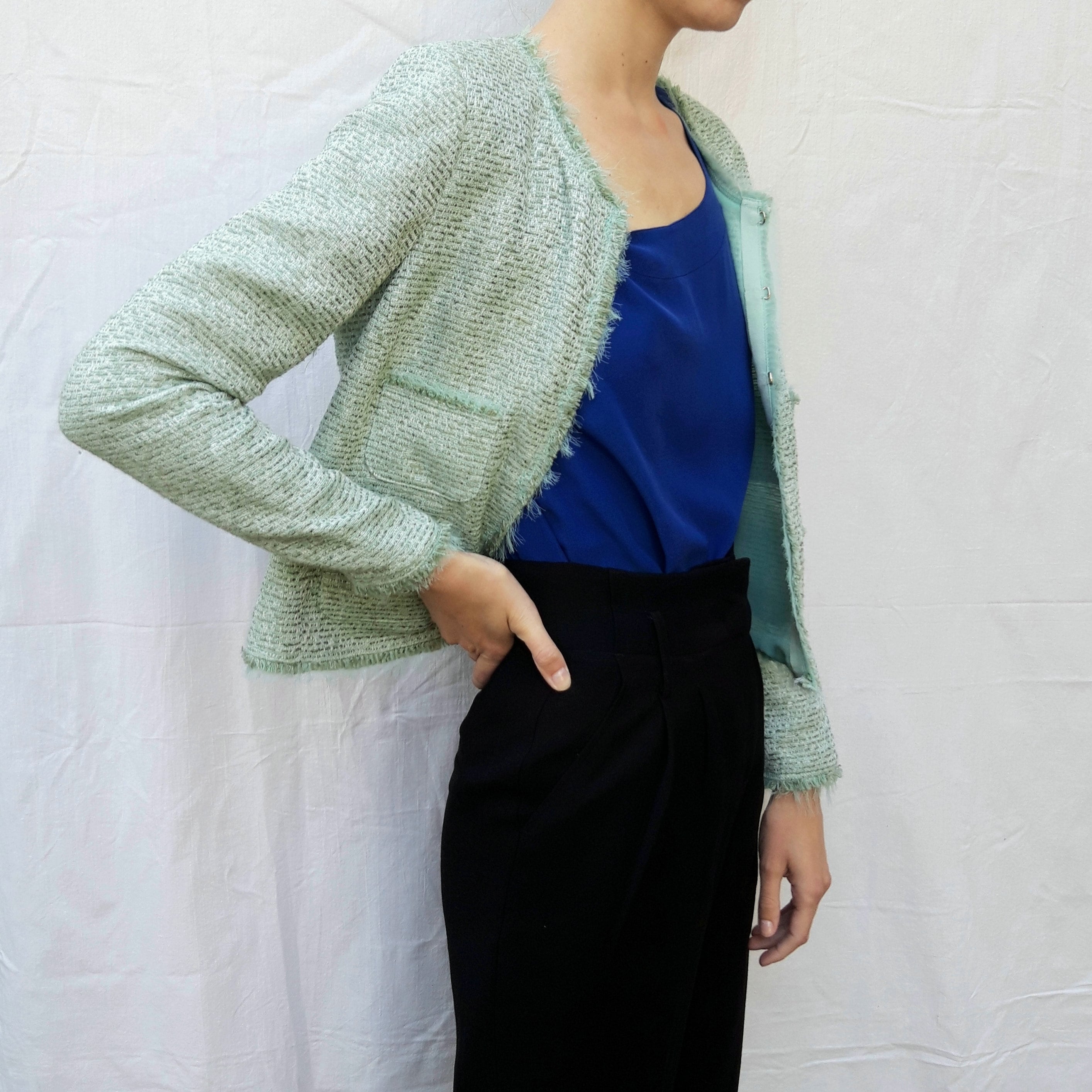 Vintage mint and sage green woven blazer