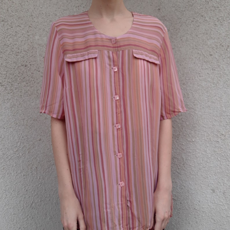 striped pink rose Vintage 100/% viscose button up blouse