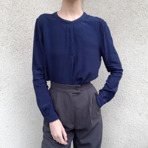 Vintage 100% viscose blouse - dark blue