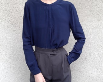 Vintage 100% viscose blouse - donkerblauw