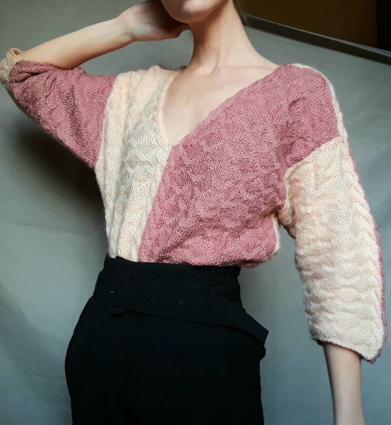 Vintage oversize knitted pullover sweater - light