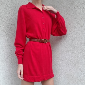 Vintage Wolle und Angora - Mix leicht gestricktes langes Pullover Kleid - leuchtendes Rot