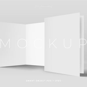 Folded Invitation Mockup, Standing Vertical Card Display, A4 Bifold Brochure, Booklet Wedding Program PSD