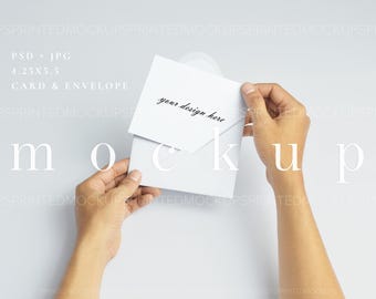 4.25x5.5 Postcard Hand Mockup, Wedding Card Invitation & Envelope Mockup (PSD)
