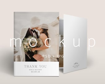 Folded Brochure Mockup: A4 Bifold Card Template, Wedding Invitation (PSD)