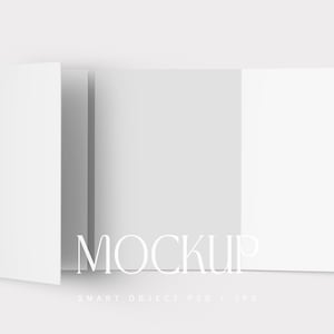 Maqueta de tarjeta plegada, folleto minimalista A4 de dos pliegues, programa de boda, invitación (vista cenital), tarjeta en blanco (PSD)