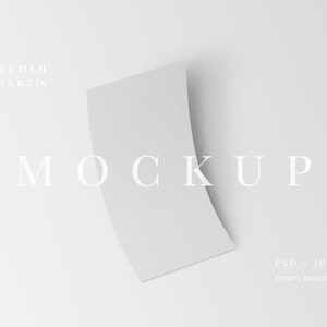 May include: A white mockup with the word "MOCKUP" in a serif font. The mockup is a curved, rectangular shape, with dimensions of 3.9 x 8.3 inches and 9.0 x 21 cm. The image also includes "PSD + JPG" and "smart object" text.