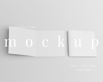 Square Folded Card Mockup, Bifold Wedding Invitation (PSD)