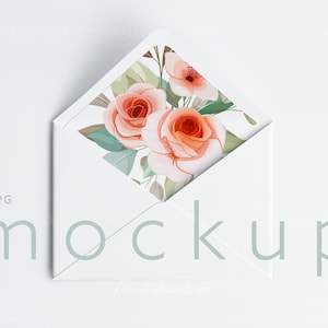 Umschlagfutter Mockup, minimalistisches weißes Umschlagmodell, Flat Lay Umschlagfutter, Hochzeitsumschlag, Euro Klappe, Einladung, Umschlagvorlage