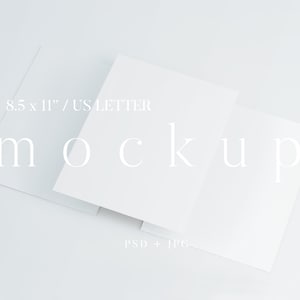 8.5x11 Paper Mockup, 3 Piece Poster, Modern Minimalist Printable, US Letter Template for Resume, Planner, Worksheet, Wedding, Editable Psd