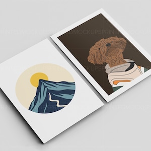 Mockup dubbele kaart, mockup op aangepast papier, modern neutraal postermodel, mockup voor- en achterkant, mock-up duokunstdruk, weergave postermodel