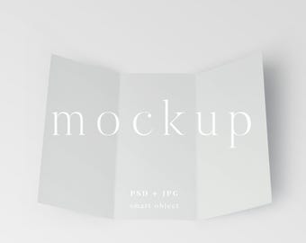 Trifold Brochure Mockup: Folded Invitation, Wedding Stationery (PSD Mockup Digital Download A4 Size)