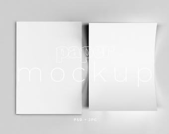 A4 Paper Mockup: Double Card Flatlay (PSD)