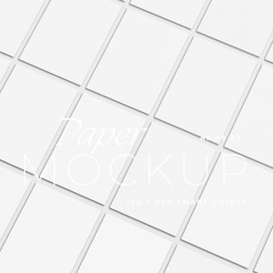 May include: A diagonal arrangement of white rectangular paper mockups. The text "Paper MOCKUP" is overlaid on the image. The image is a mockup for showcasing designs, with a clean and minimalist aesthetic.