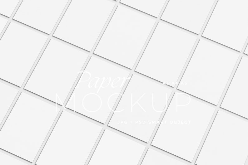May include: A diagonal arrangement of white rectangular paper mockups. The text "Paper MOCKUP" is overlaid on the image. The image is a mockup for showcasing designs, with a clean and minimalist aesthetic.