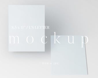 Letter Paper Mockup 8.5x11, Front & Back, Two Print Mockup with Changeable Background PSD