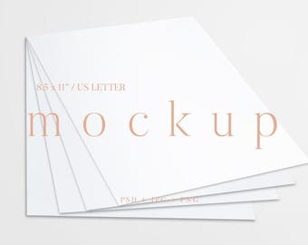 US Letter Paper Mockup: Minimal 8.5x11 Stationery, Stacked Print Mock up (PSD Template)