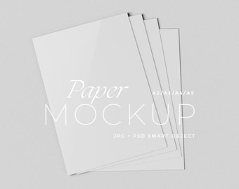 Stackable Print Mockup, A4 A5 A3 Poster Flatlay, Minimalist White Paper (PSD Digital Download)