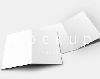 Folded Card Mockup, Minimalist Bifold Brochure, Wedding Program, Booklet Mock-up (PSD)