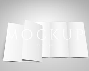 Trifold Brochure Mockup, Folded Invitation, Flyer Template, Stationery (PSD Digital Download)
