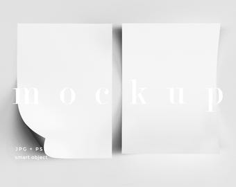 A4 Paper Mockup, Flat Lay Stationery, Double Sided, Minimalist Poster Print (PSD, JPG Download)