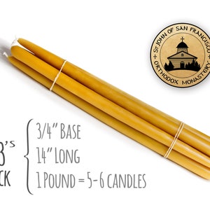 100% Pure Beeswax Tapers (#3's Thick)