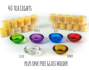 100% Beeswax Tea lights-40 + FREE Glass