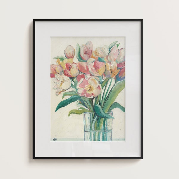 Impression florale de peinture à l’huile, affiche de tulipes, impression de fleurs, affiche de peinture, peinture à l’huile, art de tulipe, art mural