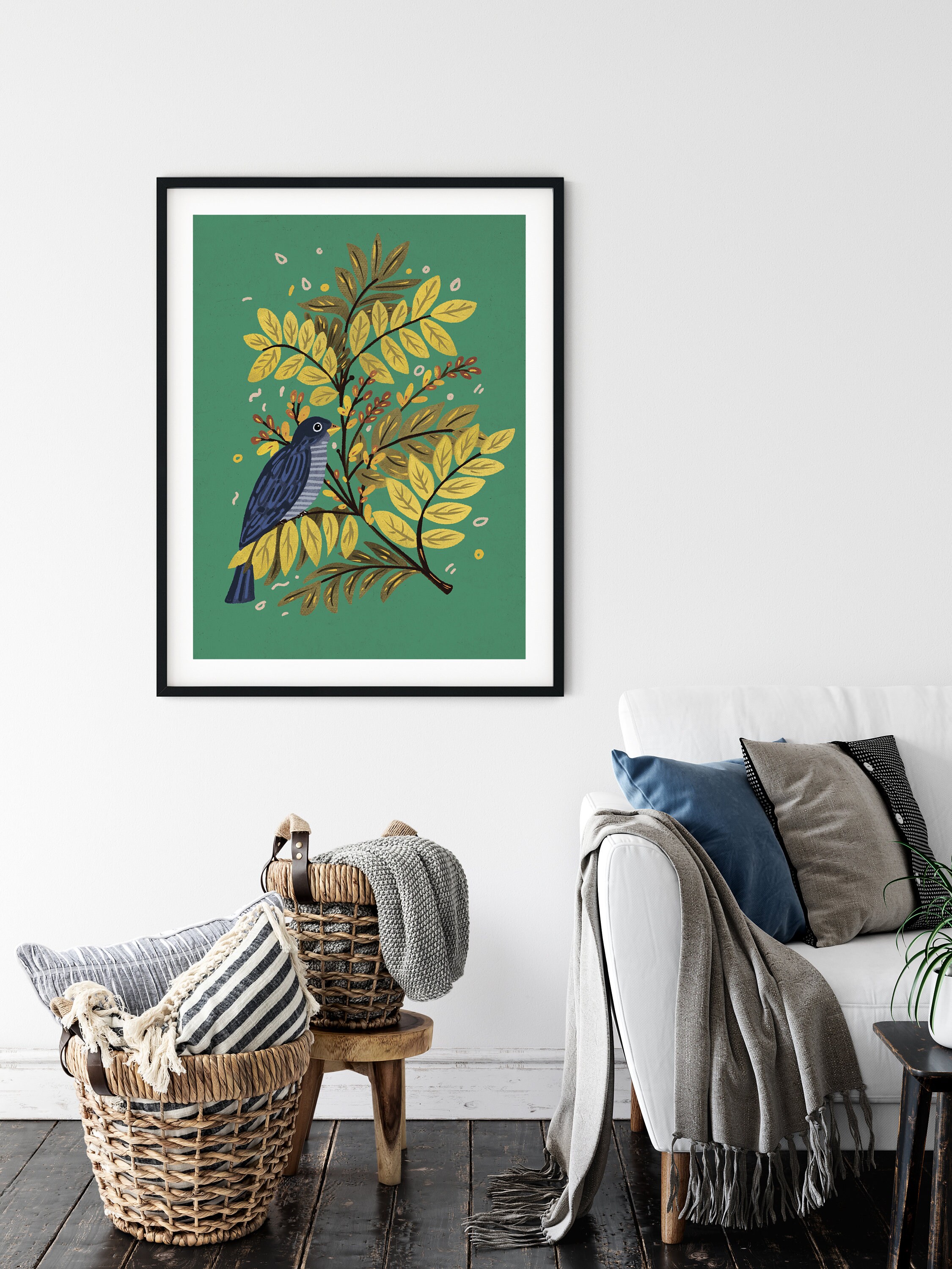 Bird on Branch Poster Illustrated Poster Art Print - Etsy
