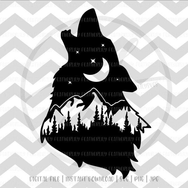 Mountain Wolf | Silhouette | Wilderness | Nature | Animals | SVG | PNG | Instant Download |