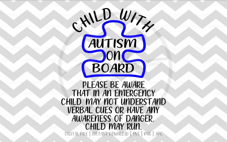 Download Child With Autism On Board Car Decal Medical Alert | Etsy