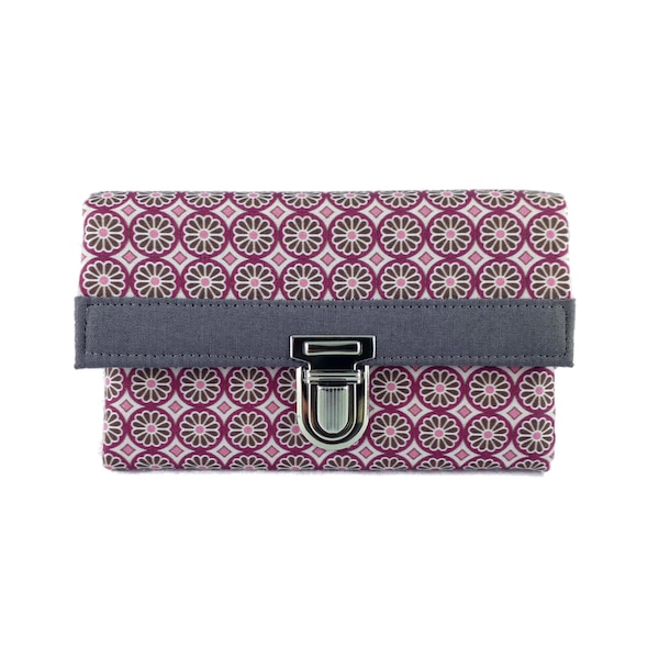 Purse Wallet Women's Purse Flowers Rosettes Purple Gray - Miss Manny Medium