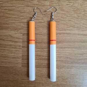 Fag/Cigarette dangle,drop earrings, gift for men, gift for woman, cigarette lovers, smokers, nicotine lovers, novelty funny earrings.