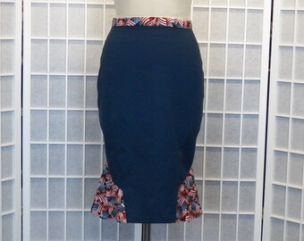 Americana- Flounce Pencil Skirt- Waist 27.5"", Hip 37.5", Size 10- Vintage Style Pin-Up Rockabilly Womens Clothing (Inv #1002)