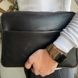 Genuine leather, zippered laptop case, organizer bag
