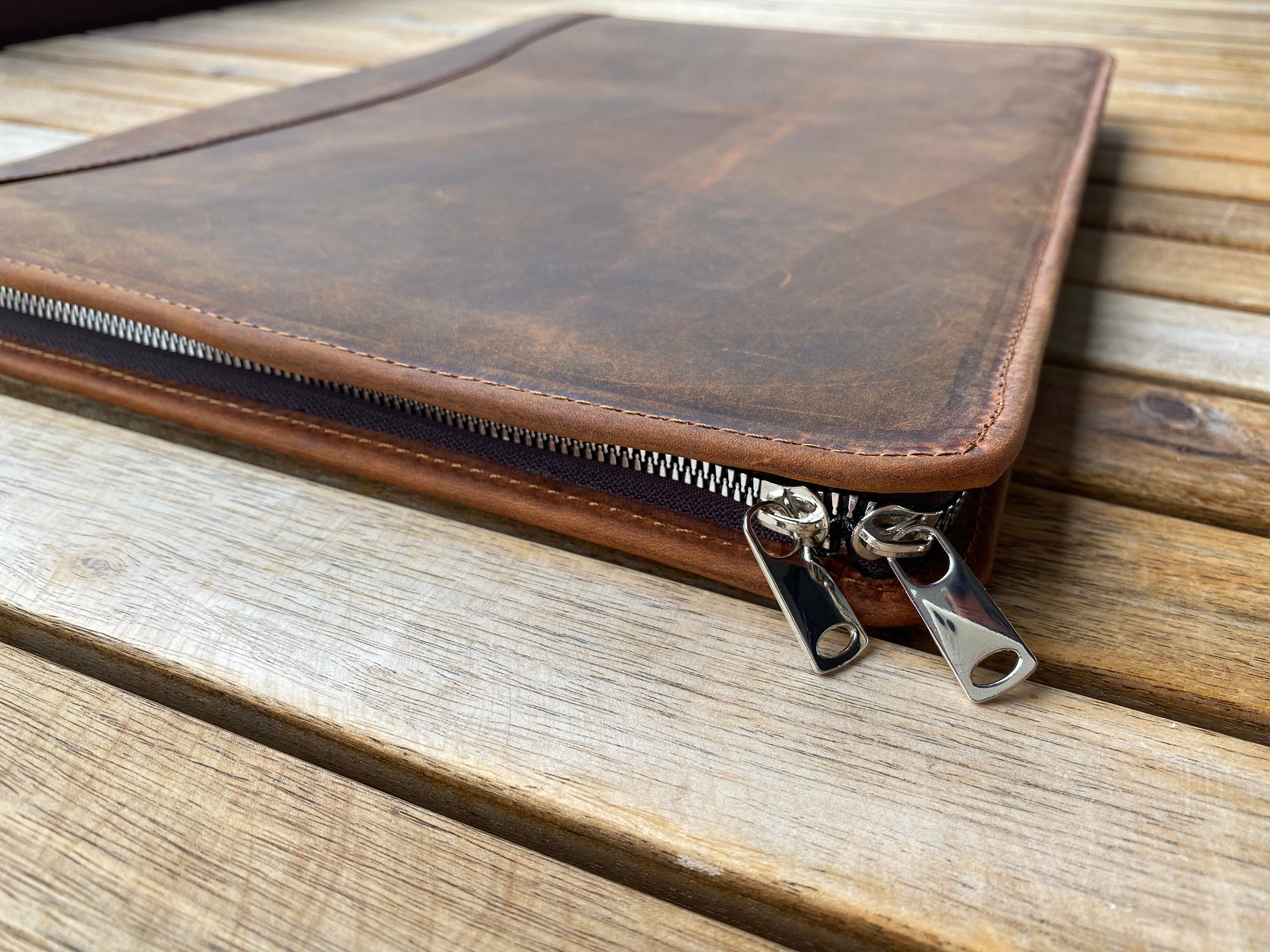 Leather Portfolio Zippered Laptop Case Personalized Business Etsy UK