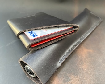 Genuine leather card holder + single pen case ( price is for 2 items )