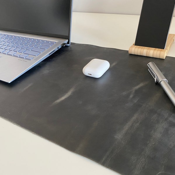Personalized Genuine leather Anthracite Desk Mat