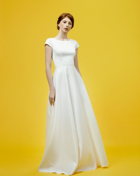 Satin A Line Wedding Dress Summer Wedding Dress Romantic Etsy