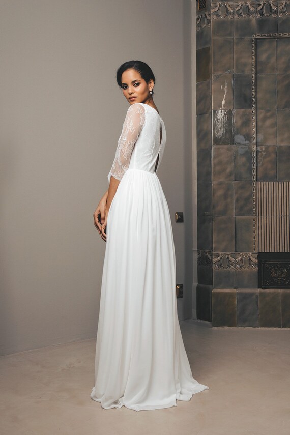 simple wedding dress with lace sleeves