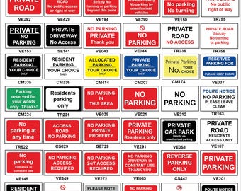 Traffic Road Parking Custom Residents Public Private Signs TBL004