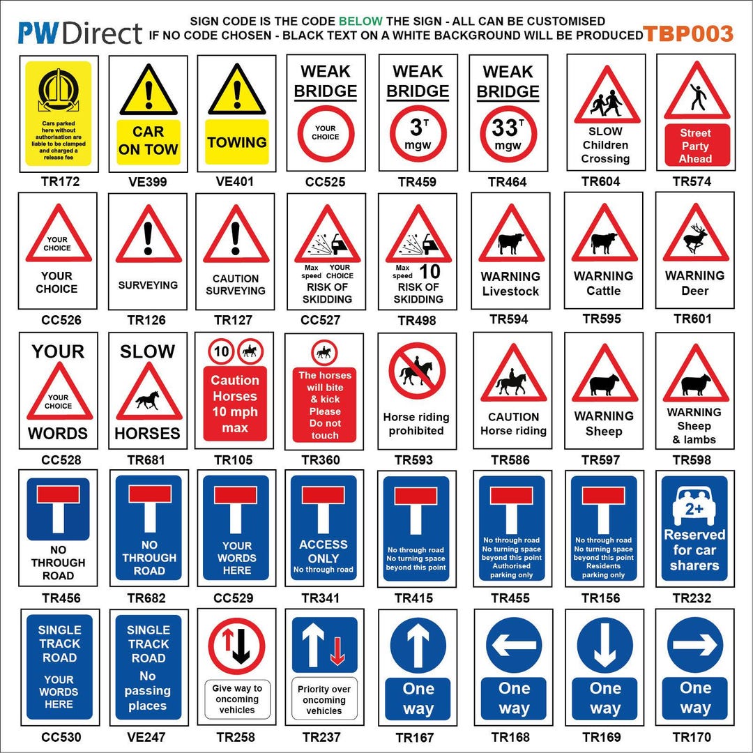 Car Rpm Warning Ranch Sign Road Traffic Warning Animal Arrow Breakdown Countryside Signs TBP003 ...