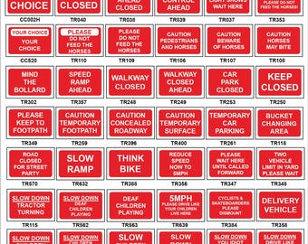 Red Road Traffic Signs Ramp Bike Closed Control Slow Down Sign TBL001