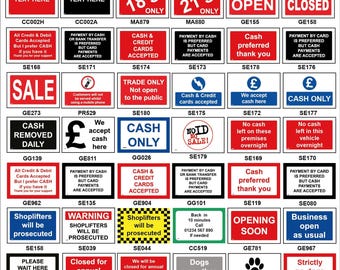 IBL001 Cash Accepted Shoplifters Prosecuted Dogs Welcome Sale Card Payment Age Limit Sign